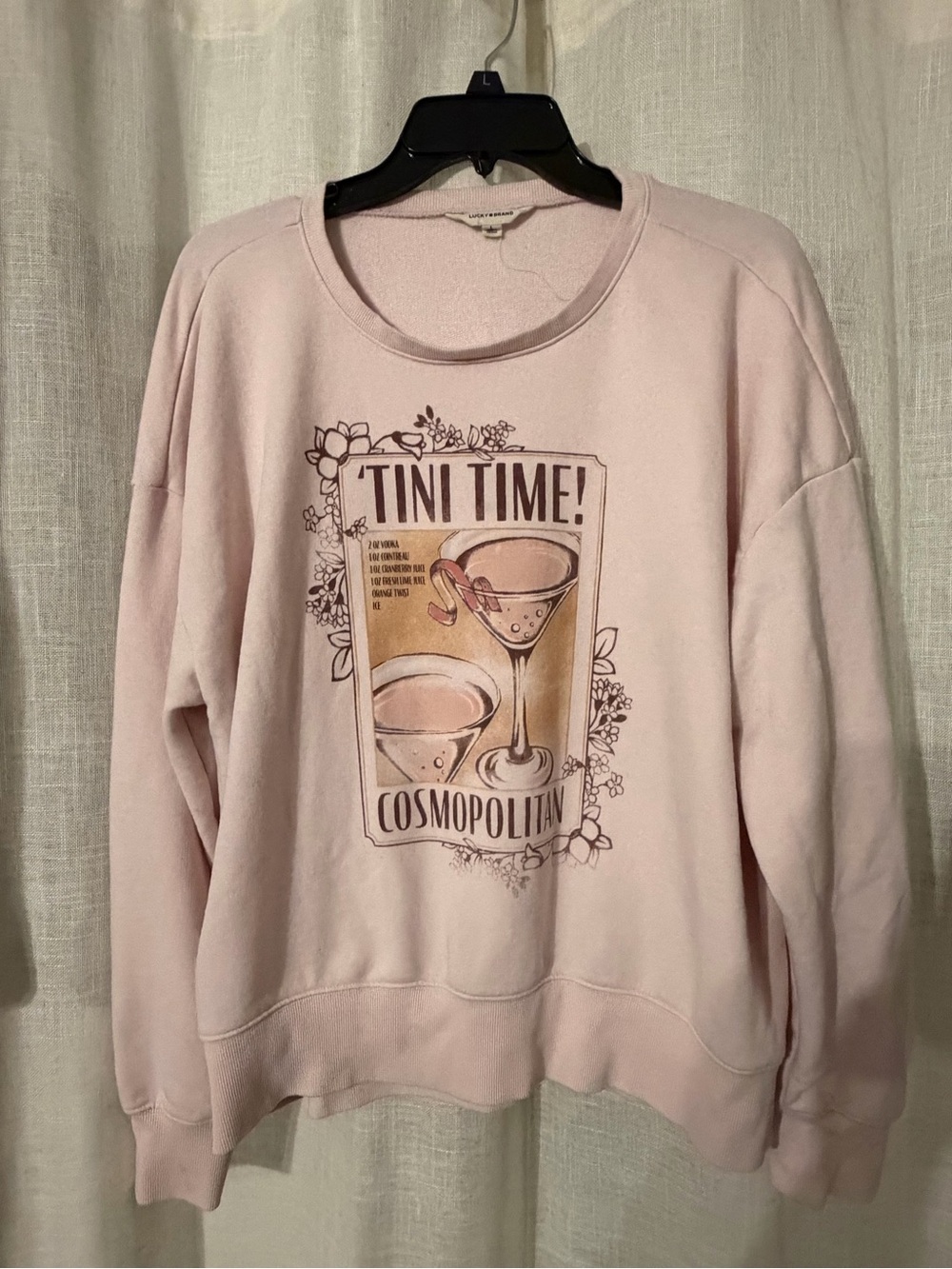 Lucky Brand Light Pink "Tini Time! Cosmopolitan" Crewneck Sweatshirt